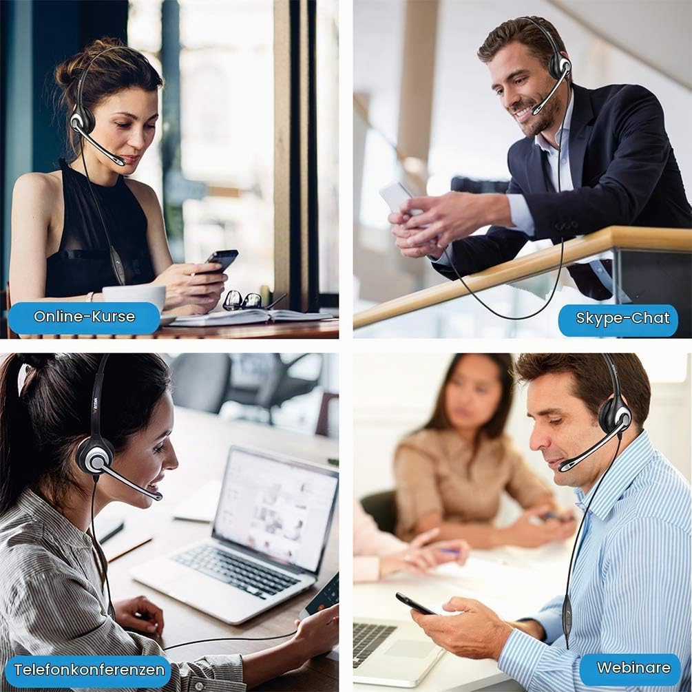 Wantek Mono-Headset mit Mikrofon für Laptop, PC-EIN-Ohr-Kopfhörer 3,5mm Klinke &amp; 2,5mm Adapter,Geräu