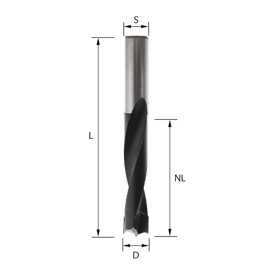 ENT 22445 Dübelbohrer HW, Schaft (S) 10 mm, Durchmesser (D) 12 mm, NL 44 mm, SL 30 mm, L 77 mm, Rech