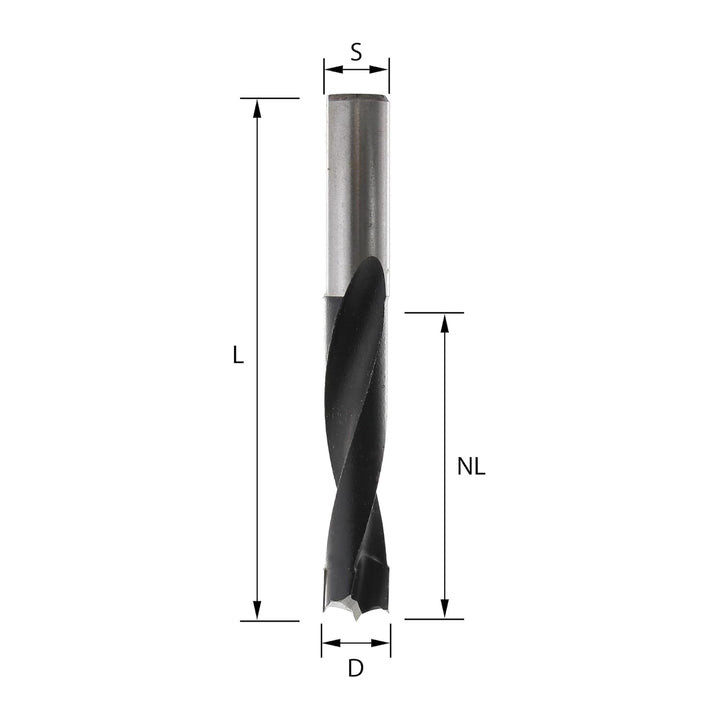 ENT 22445 Dübelbohrer HW, Schaft (S) 10 mm, Durchmesser (D) 12 mm, NL 44 mm, SL 30 mm, L 77 mm, Rech