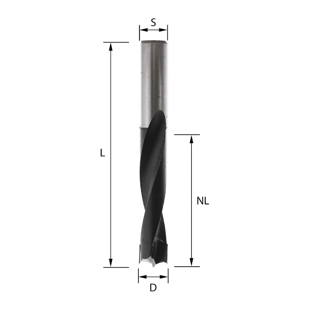 ENT 22441 Dübelbohrer HW, Schaft (S) 10 mm, Durchmesser (D) 6 mm, NL 44 mm, SL 30 mm, L 77 mm, Recht