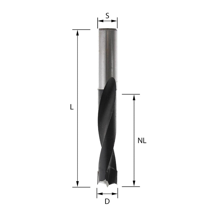 ENT 22441 Dübelbohrer HW, Schaft (S) 10 mm, Durchmesser (D) 6 mm, NL 44 mm, SL 30 mm, L 77 mm, Recht