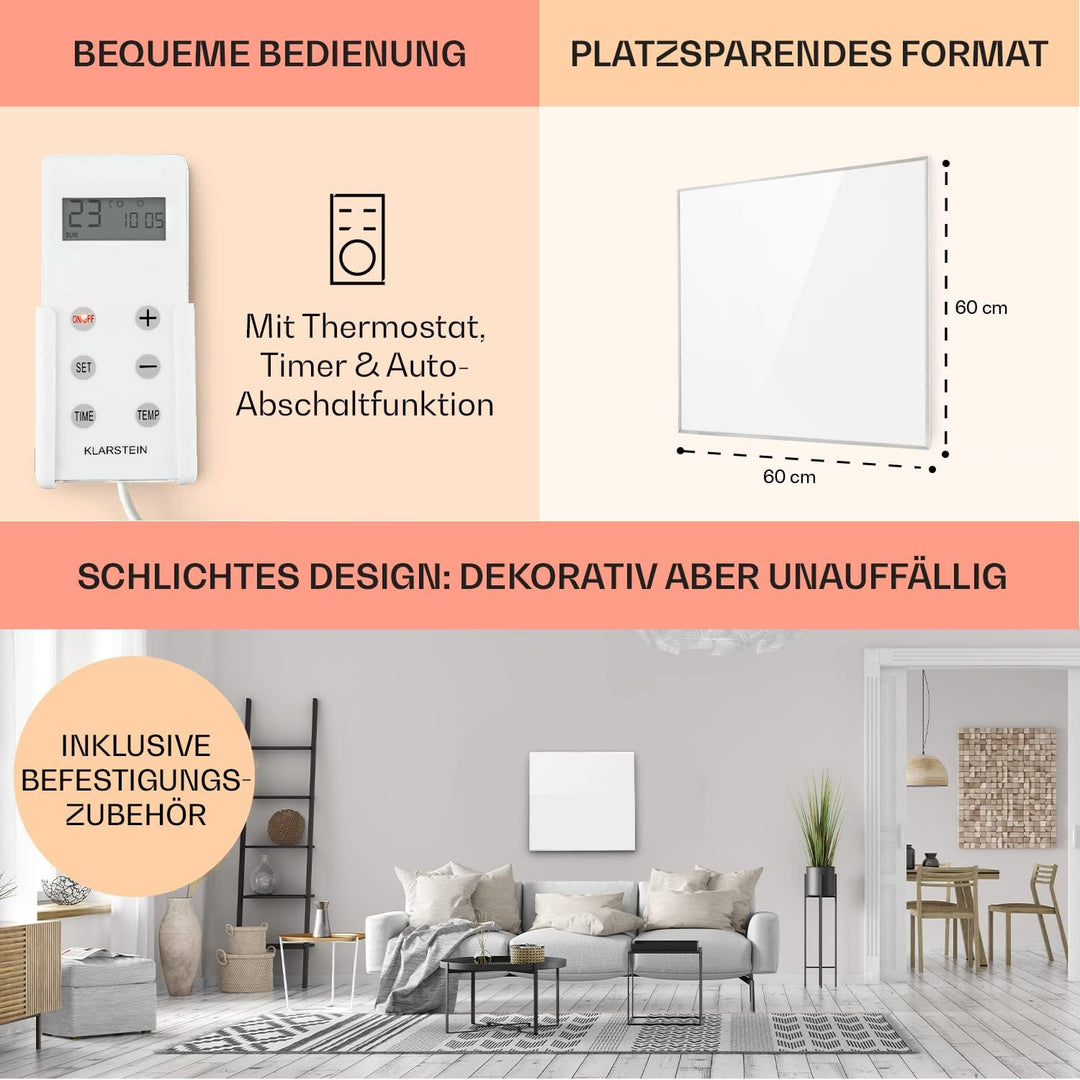 Klarstein Infrarotheizung mit Thermostat, 360W Elektroheizung, Infrarotheizung zur Wandmontage, IR m