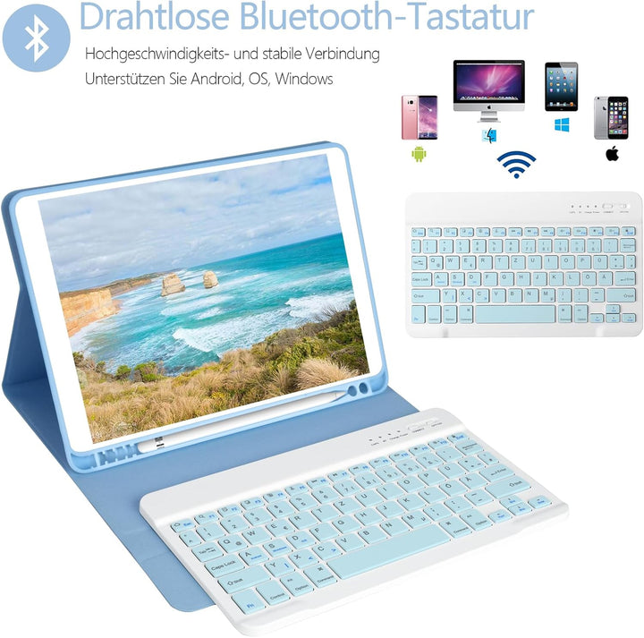 Tastatur Hülle 10.2 Zoll für IPad 9th Gen 2021/8th Gen 2020/7th Gen 2019/IPad Air 3 Gen 2019/IPad Pr