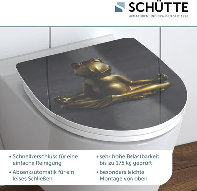 Schütte WC-Sitz Duroplast HG RELAXING FROG, Hochglänzender Toilettensitz mit Absenkautomatik, Schnel