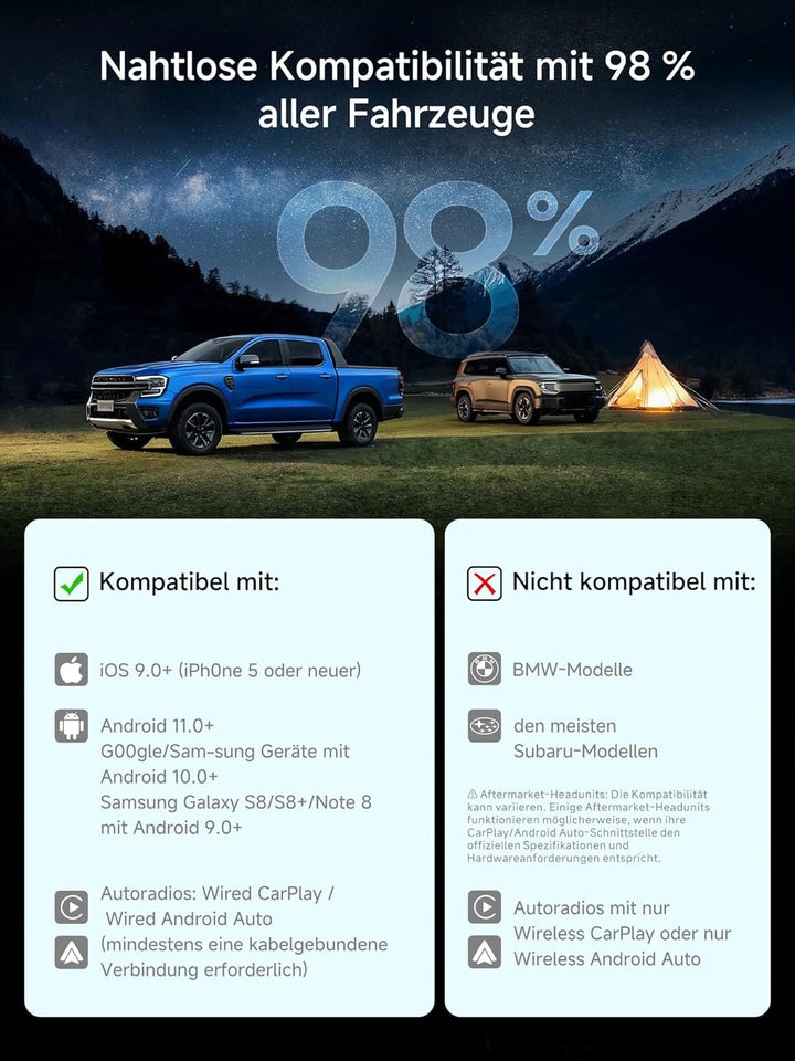 Wireless CarPlay Android Auto Adapter, 2G+16G AI Box CarPlay Für Autos mit Kabel-CarPlay, Integriert