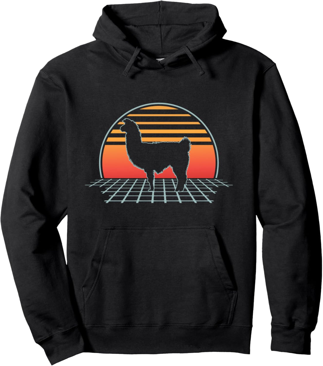 Llama Retro Vintage 70s 80s Animal Vaporwave Aesthetic Pullover Hoodie
