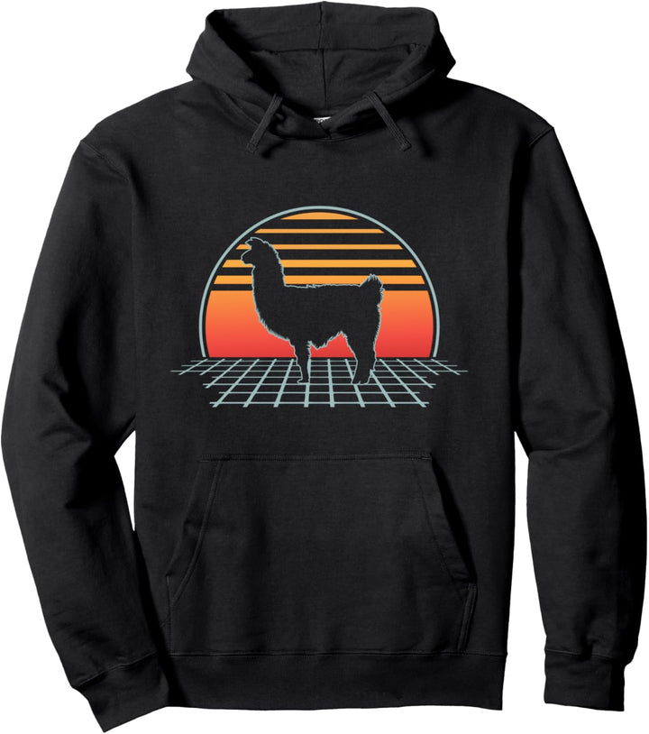 Llama Retro Vintage 70s 80s Animal Vaporwave Aesthetic Pullover Hoodie