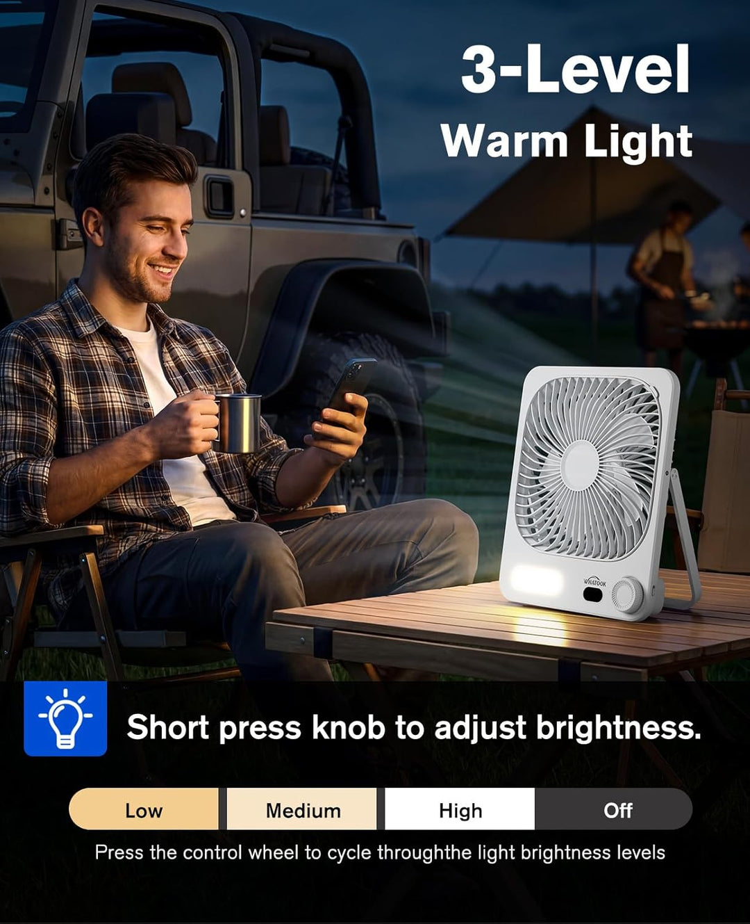 Akku Ventilator: 10000mAh 40H Tischventilator Leise mit 100 Stufen, 15s Auto-Aus LED Display, Reinig