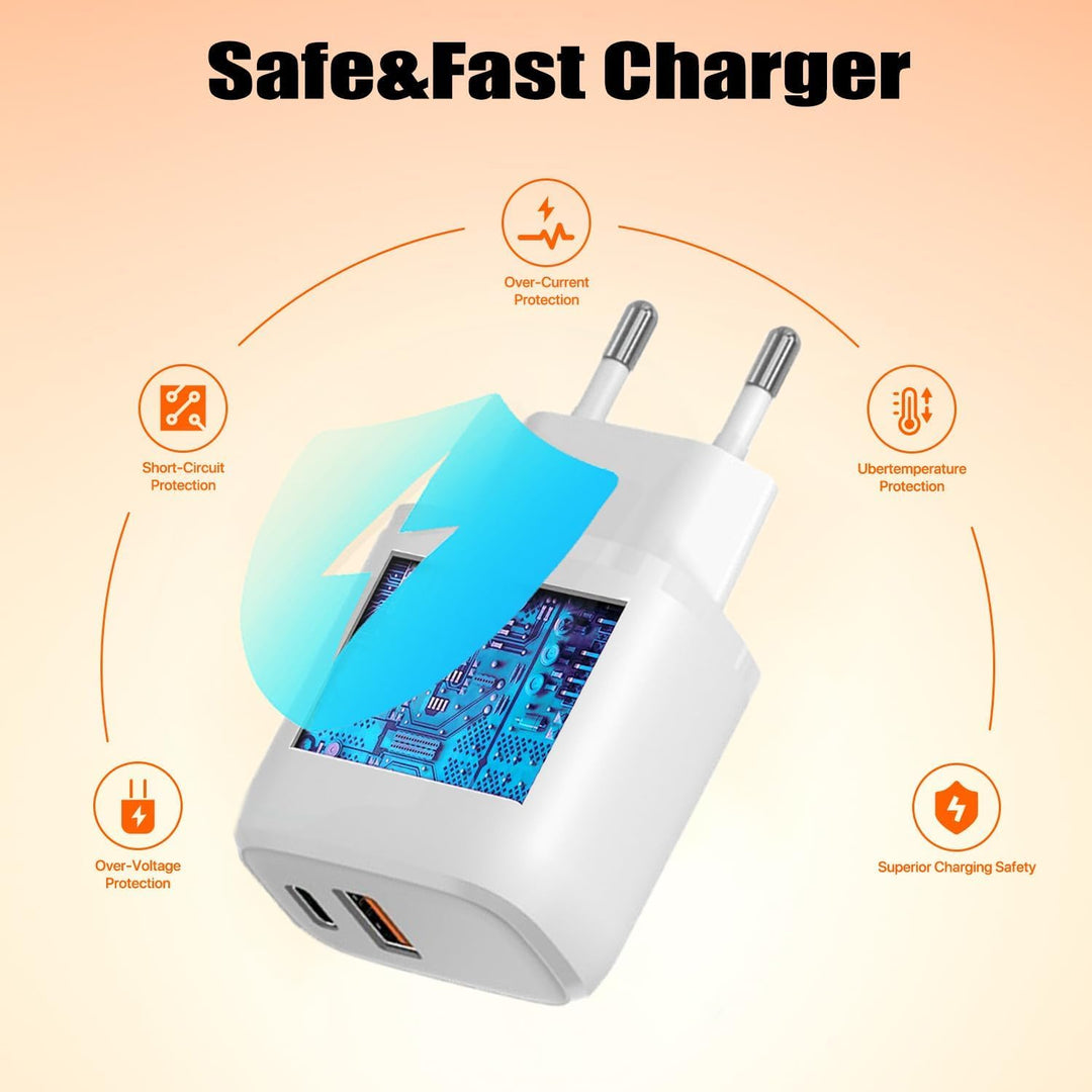 30W USB C Ladegerät Ladekabel, 3 Stück 2-Port PD Schnellladegerät mit 2M Kabel, USB C Stecker Netzte