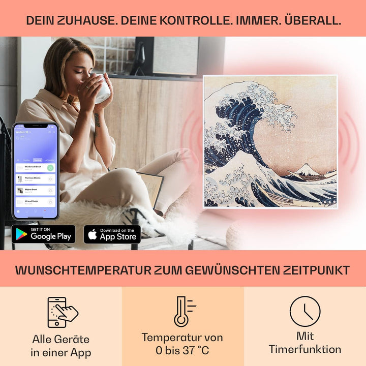 Klarstein Air Art Smart Infrarotheizung, Infrarot Heizung mit IoT/WiFi App-Steuerung, Erkennung Offe