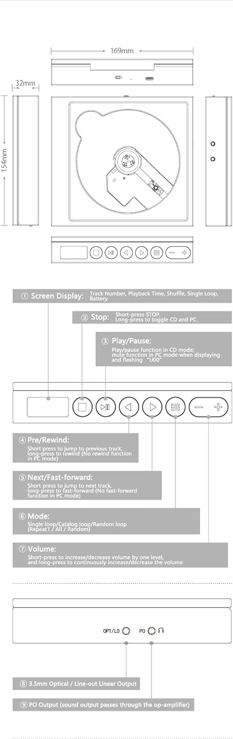 MOONDROP Discdream2 Tragbarer CD-Player Mehrzweck-CD-Player