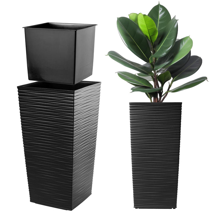 KADAX Pflanzkübel mit Innentopf, Höhe 68cm, Schwarz – Wetterfester Blumentopf für Innen & Aussen, id