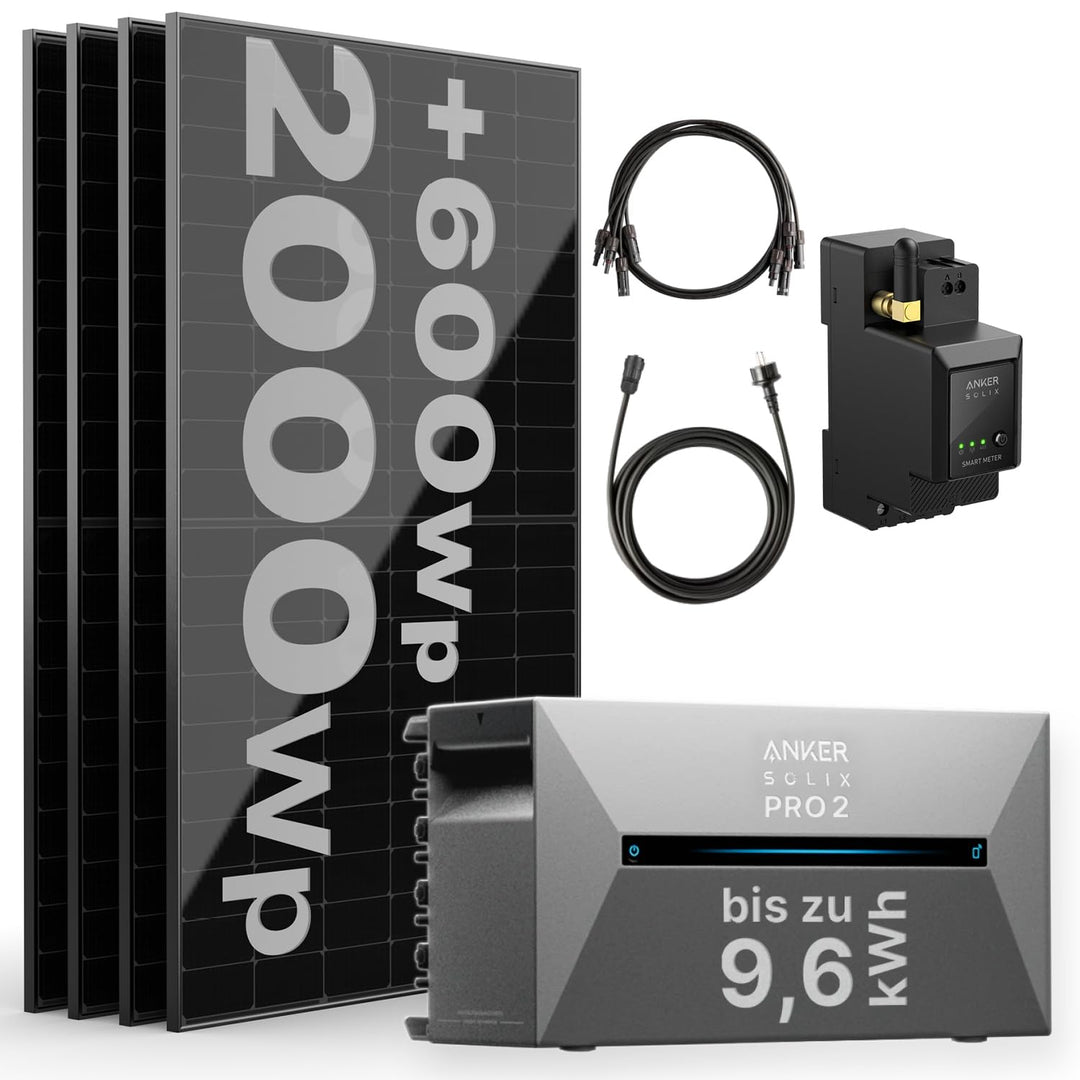 Anker SOLIX Solarbank 2 E1600 PRO 1,6kWh +Balkonkraftwerk 2000Wp 4x500Wp PV-Module 1,6kWh 2000w, 1,6