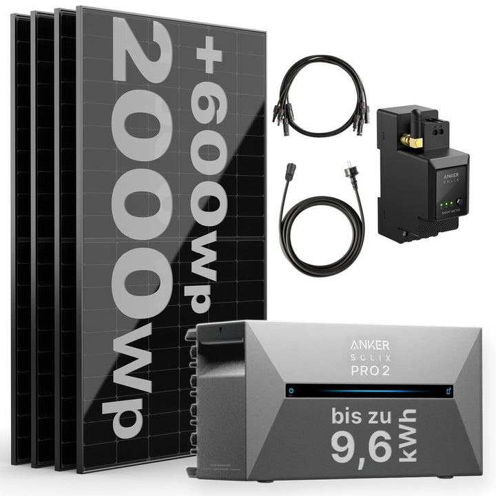 Anker SOLIX Solarbank 2 E1600 PRO 1,6kWh +Balkonkraftwerk 2000Wp 4x500Wp PV-Module 1,6kWh 2000w, 1,6