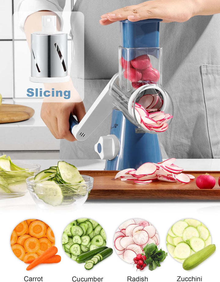 GDL Käsereibe mit Kurbel, Gemüsehobel mit 3 austauschbaren Trommelklingen, Reibe Küche Schnelles Sch