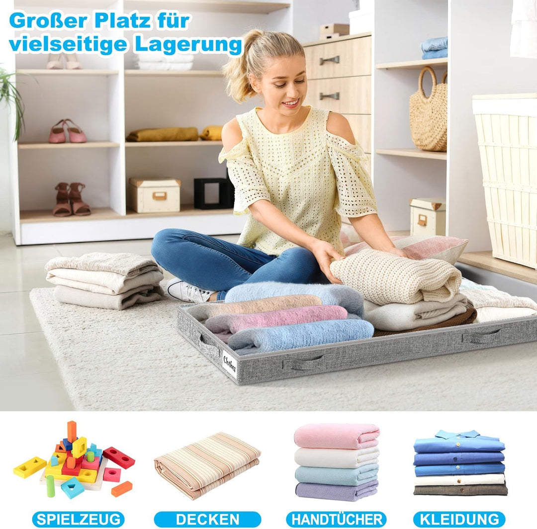 Unterbett Aufbewahrungsbox 4 Stück Unterbettkommode und klarem Deckel, 10cm hoch Kleideraufbewahrung