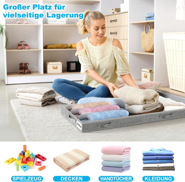 Unterbett Aufbewahrungsbox 4 Stück Unterbettkommode und klarem Deckel, 10cm hoch Kleideraufbewahrung