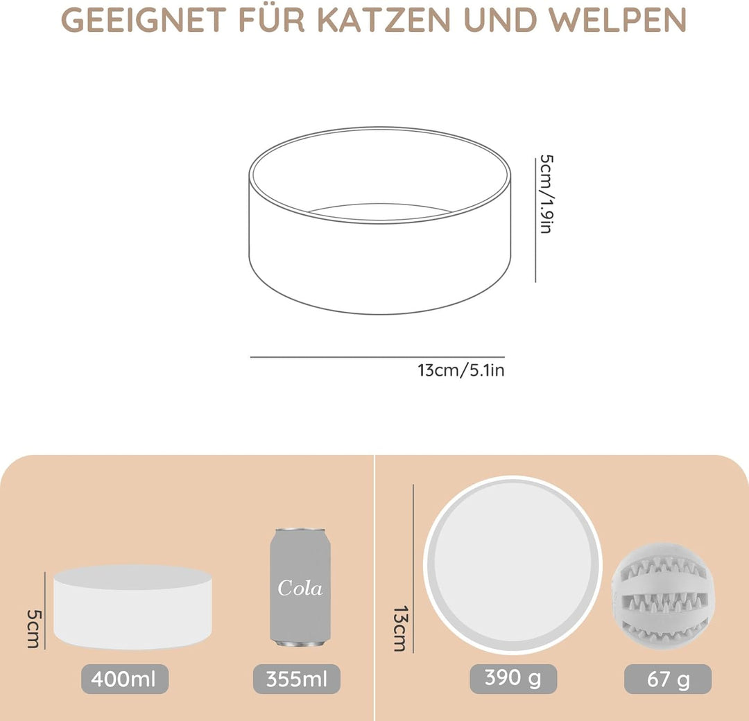 SPUNKYJUNKY Keramik Hundenapf Fressnapf Futternapf Katzennapf Napf für Katzen und Hunde (400ml, Weis