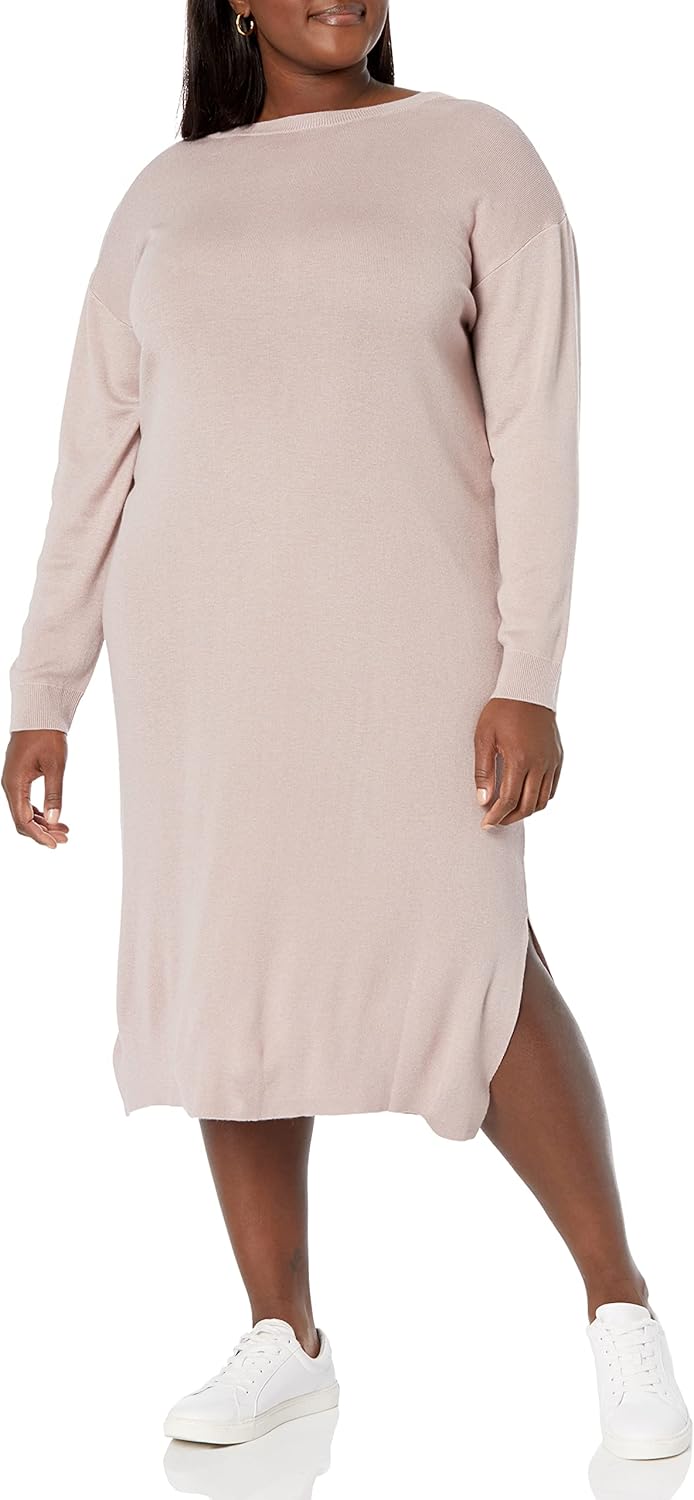 The Drop Damen Suki Rib Midi V-Back Dress Dresses M Rosa, M Rosa