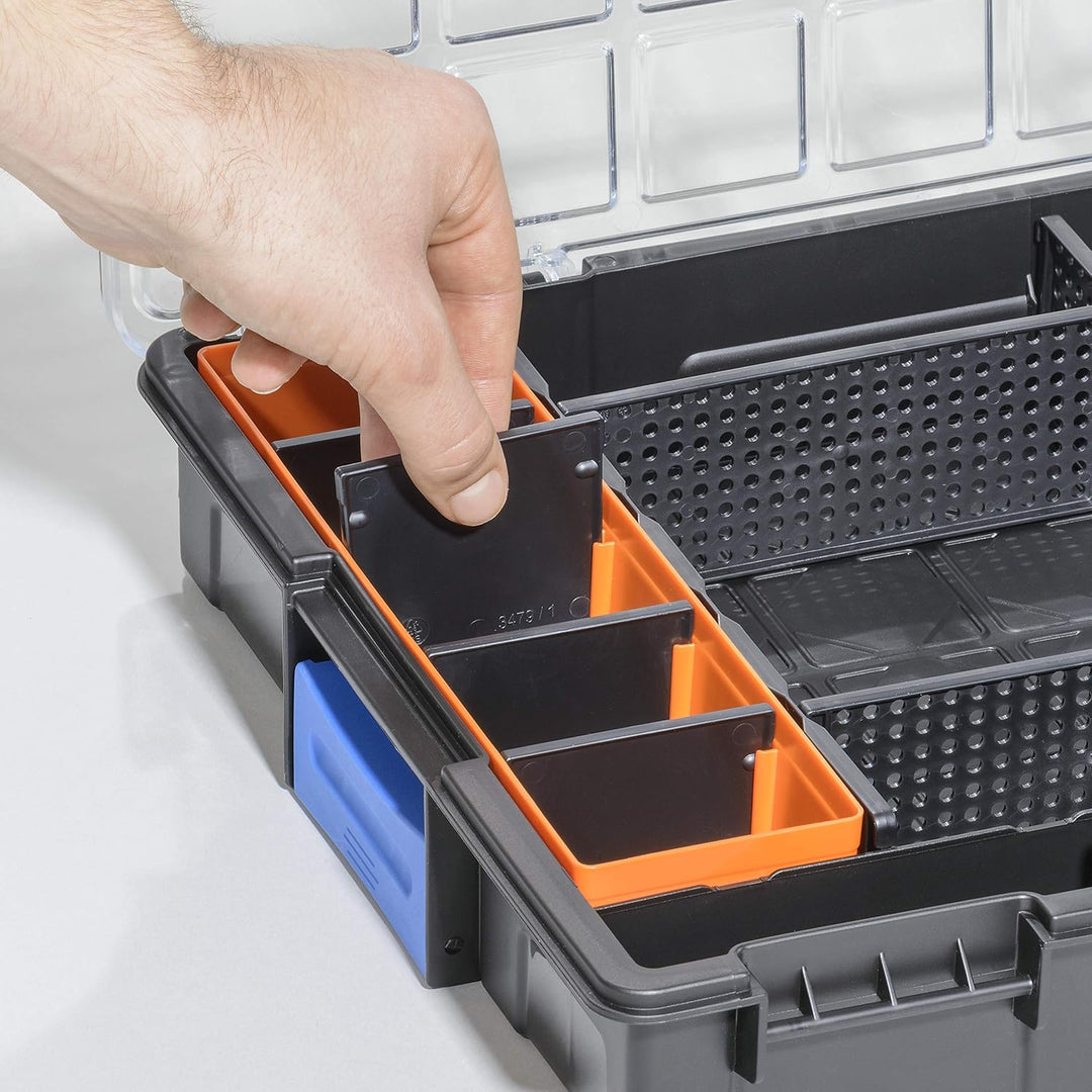allit Kleinteilekoffer 454270 mit Verbindungsclips, flexiblen Trennstegen und hochschlagfestem Decke