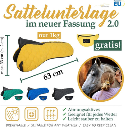 EQST Sattelunterlage 2.0 mit Wirbelsäulenfreiheit & GRATIS Gürteltasche, Sattelpad Unisize für Pferd