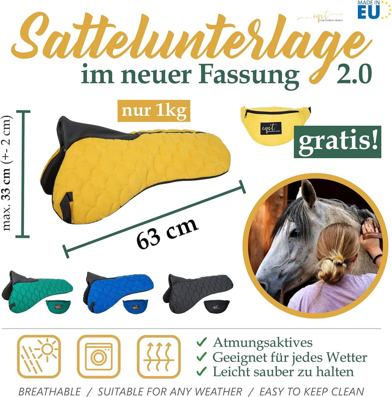 EQST Sattelunterlage 2.0 mit Wirbelsäulenfreiheit & GRATIS Gürteltasche, Sattelpad Unisize für Pferd