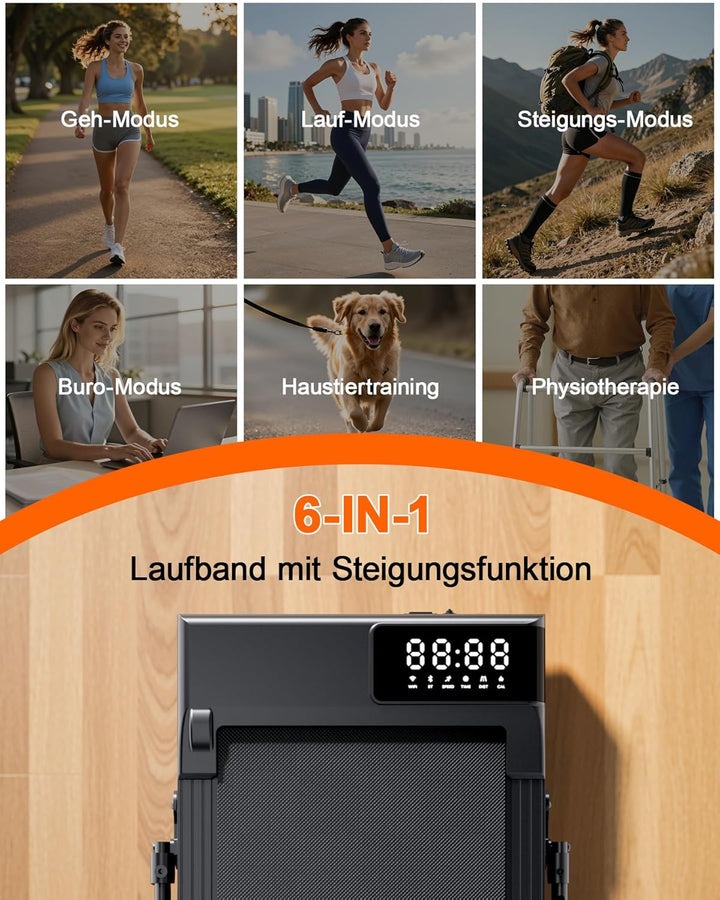 Walking Pad mit Steigung 6% Lacuffy, Laufband für Zuhause 6km/h & 12km/h mit Fernbedienung und App,