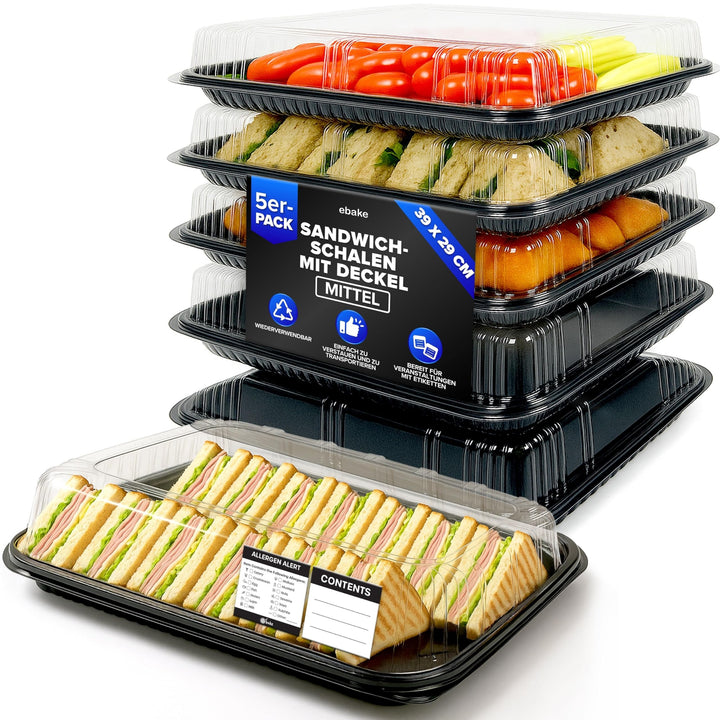 5er-Set Serviertabletts – 39 x 29 x 7,5 cm Servierplatte mit Deckel für Buffet Zubehör Partys und Ca