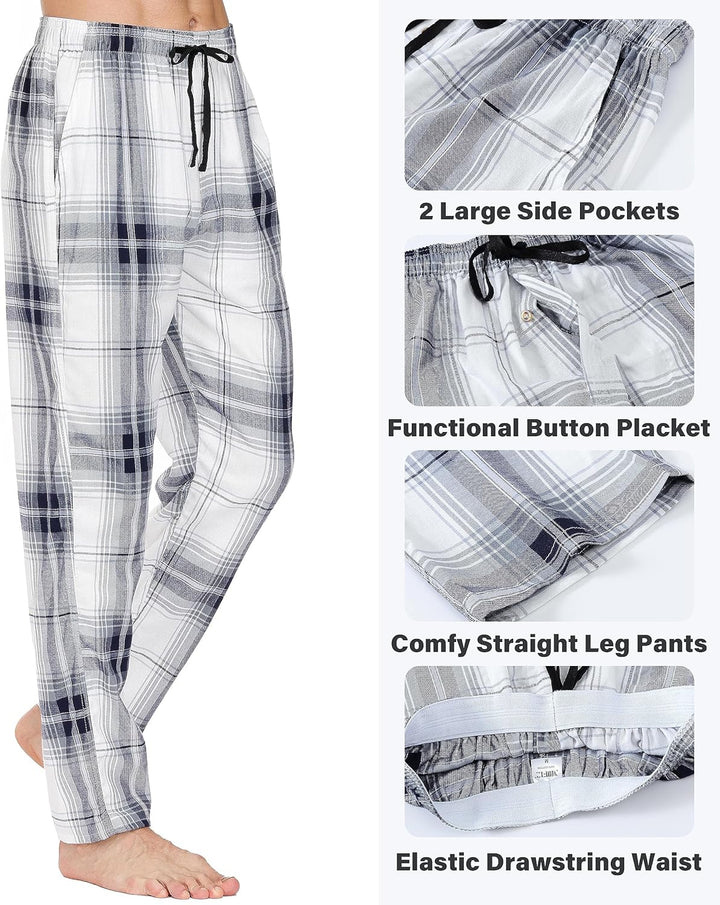 MoFiz Herren Pyjamahose Warm Lang Baumwolle Weich Schlafanzughose Kariert Winter Nachtwäsche Freizei