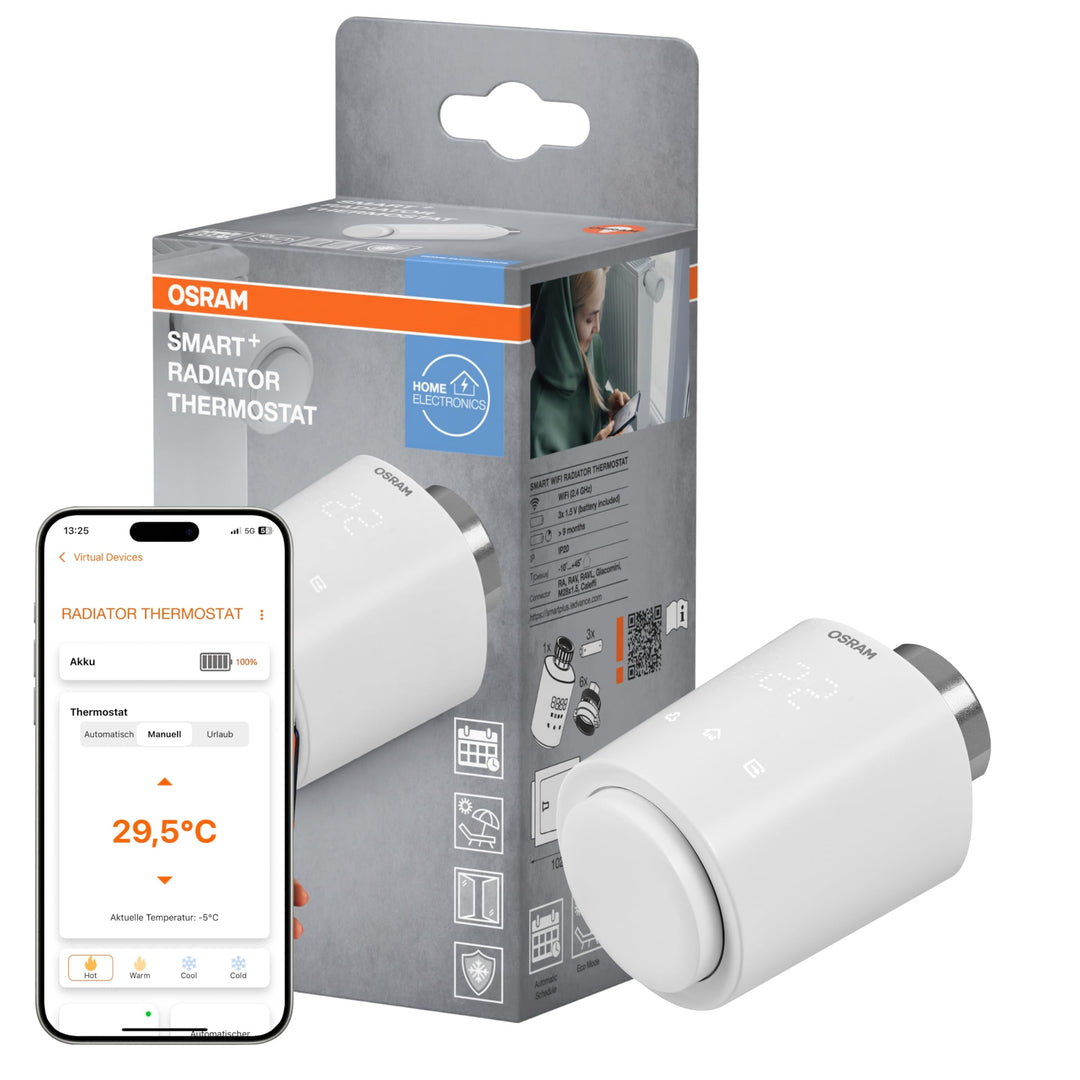 OSRAM SMART+ WIFI Heizkörperthermostat in Weiss, 1er-Pack, mit IP20-Schutz, für Smart Home im Innenb