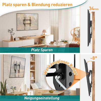 ELIVED TV Wandhalterung Neigbar Fernseher Wandhalterung für die meisten 26-60 Zoll Flach & Curved LE