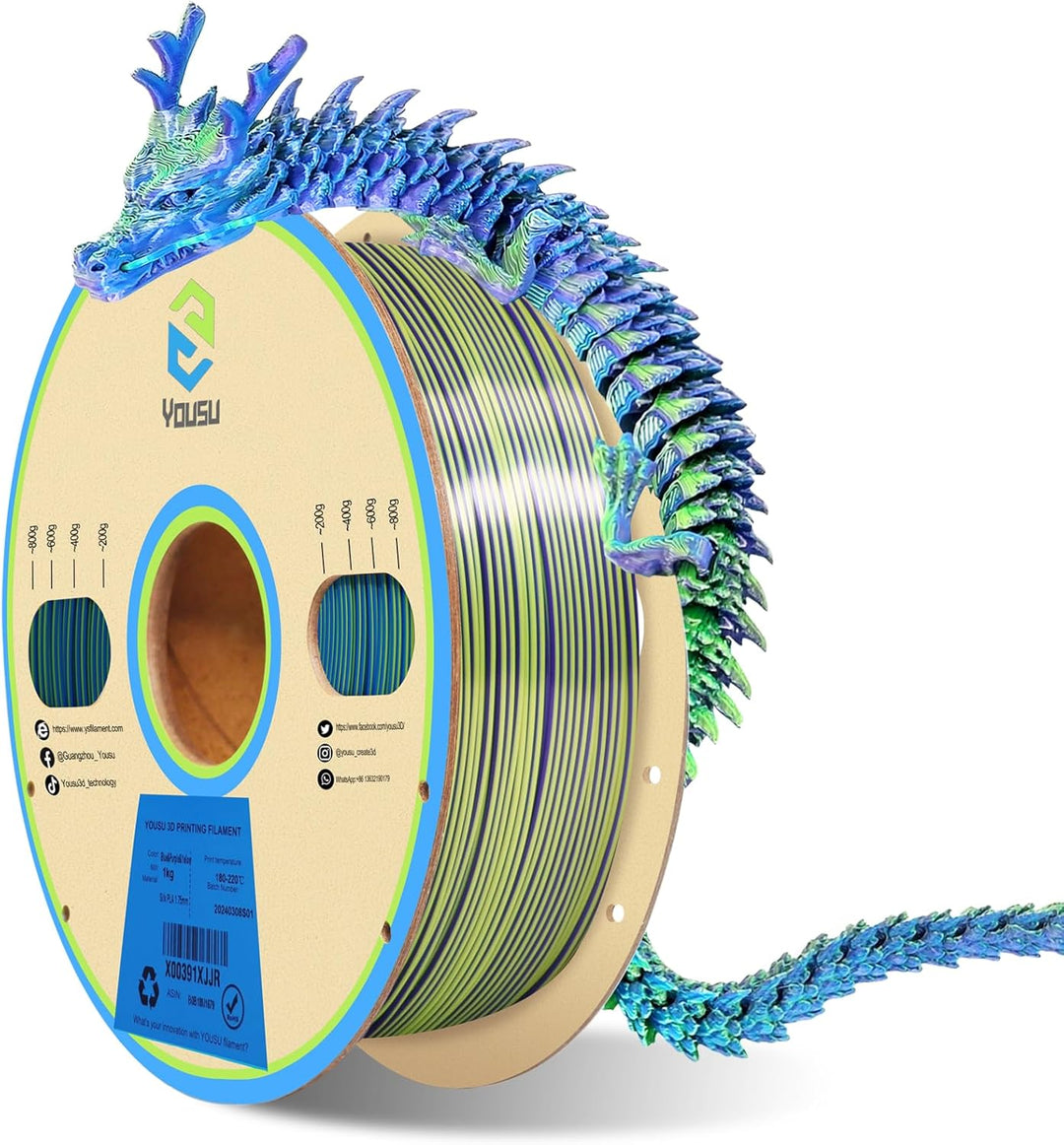 YOUSU Dreifarbiges PLA Filament,3D Drucker Filament 1,75 mm (± 0,03 mm), Seiden Blau/Lila/Gelb Dreif