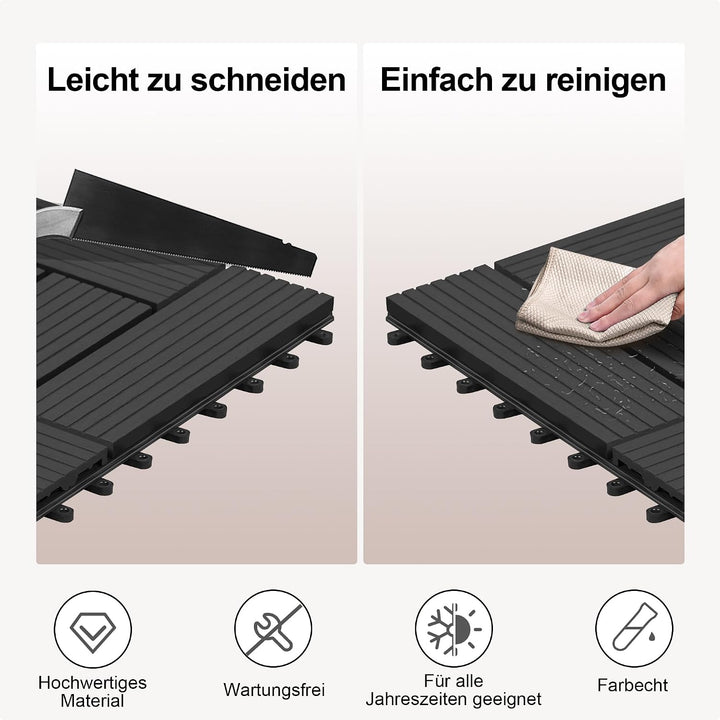 Laneetal WPC Fliesen 11er Set für 1 m², Balkonfliesen 30x30 cm, Terrassenfliesen Klicksystem, Klickf