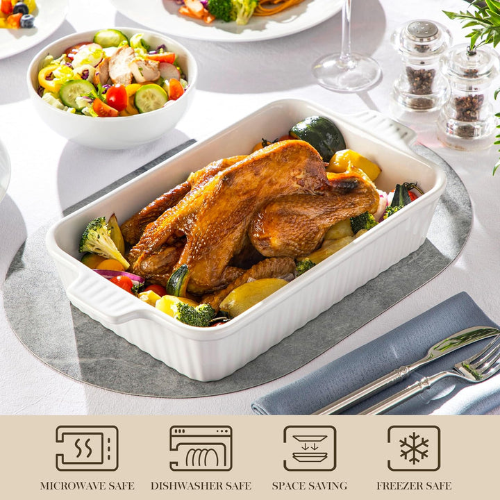 MALACASA, Serie Bake.Bake, Auflaufform gross 37.5 cm mit 3 Liter für 4-6 Personen, Keramik Auflauffo