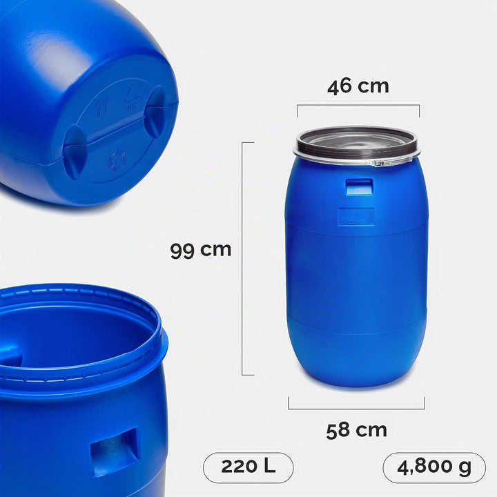 Garronda Set 2X 220 Liter Regentonne mit Deckel Weithalsfass aus HDPE Regenfass für Garten Fass 220l