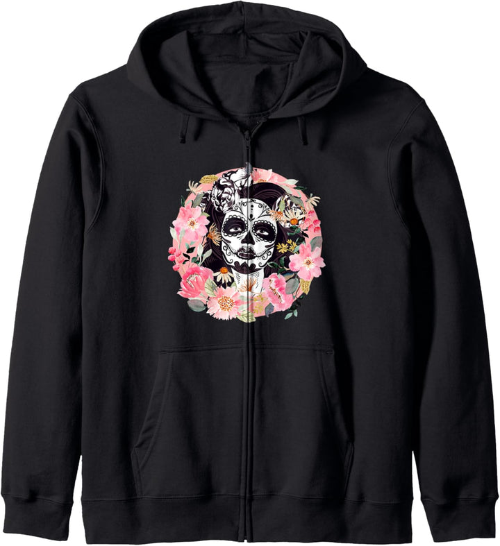 Floral Sugar Skull Catrina Girl Costume Dia de los Muertos Kapuzenjacke