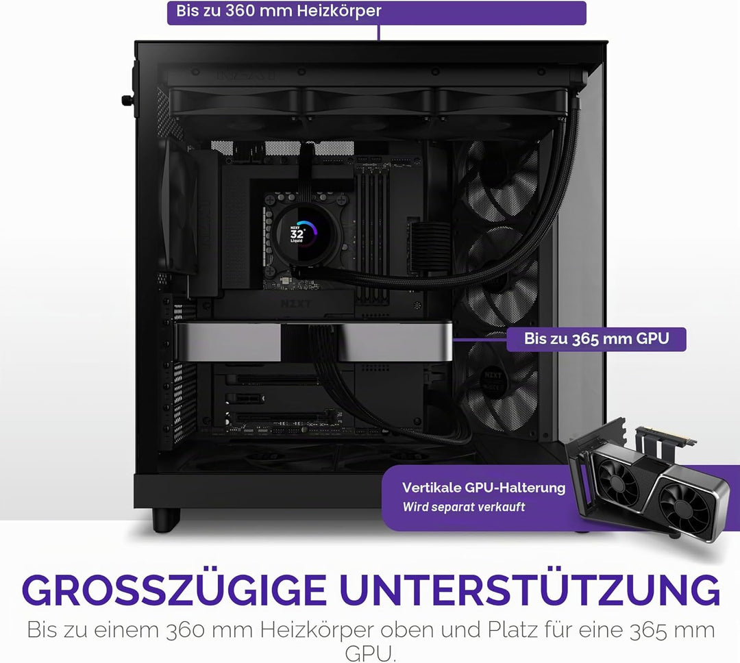 NZXT H6 Flow | CC-H61FB-01 | Kompaktes Mid-Tower Gehäuse mit zwei Kammern | Glaspaneele mit Panorama