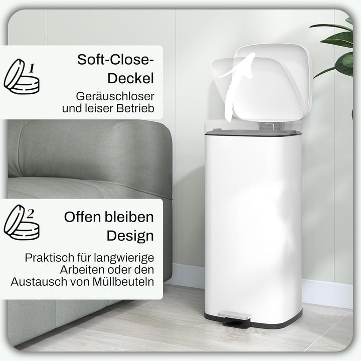 HOMCOM Mülleimer 30L Treteimer Kosmetikeimer Abfalleimer mit Deckel und Fusspedal, Müllbehälter mit