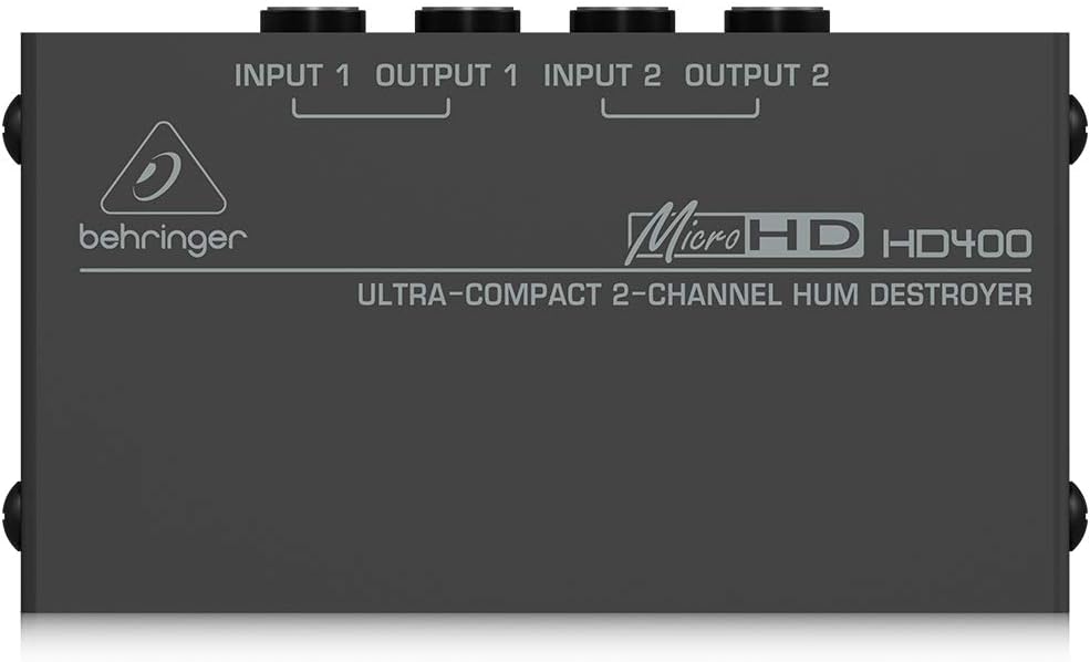 Behringer MICROHD HD400 Ultrakompakter 2-Kanal Brummzerstörer Bundle mit 2 x Cinch male auf 2 x 6,3m
