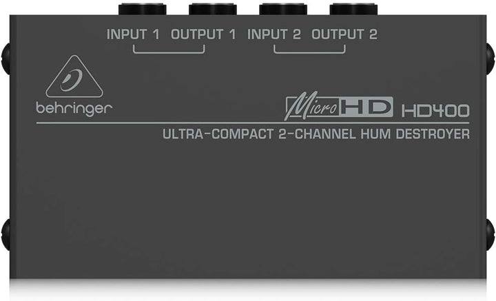 Behringer MICROHD HD400 Ultrakompakter 2-Kanal Brummzerstörer Bundle mit 3,5mm auf 2 x 6,3mm Kabel,