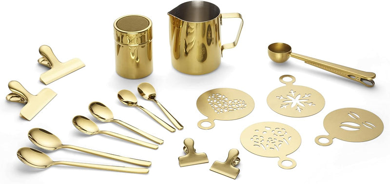 ECHTWERK Kaffeezubehör-Set, 23-tlg, Milchschaumkännchen 350 ml, Kakaostreuer, 4x Espresso-, 4x Cappu