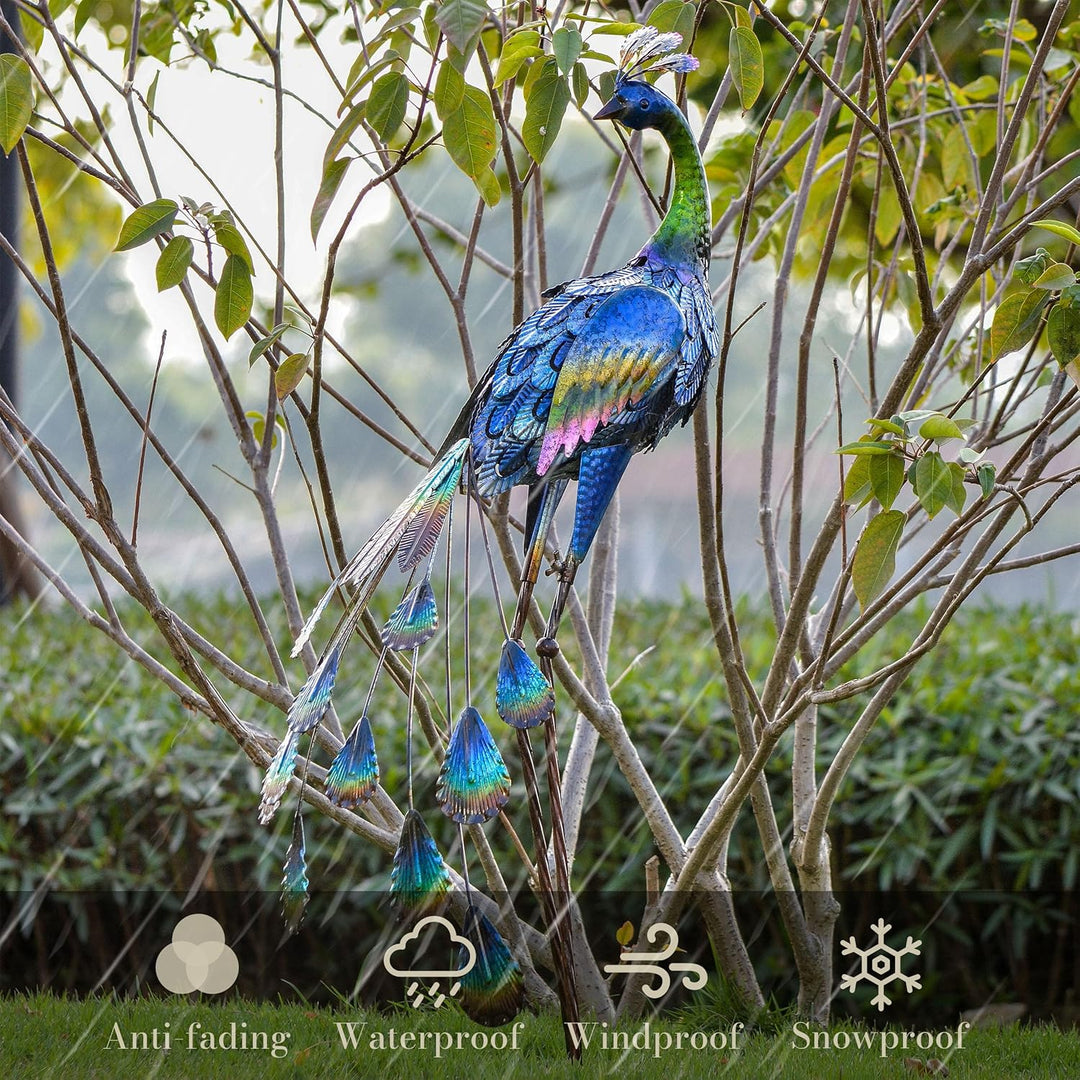 TERESA'S COLLECTIONS Gartendeko für draussen, 61cm grosse Gartenstatue, Pfau, aus Metall, Skulpturen