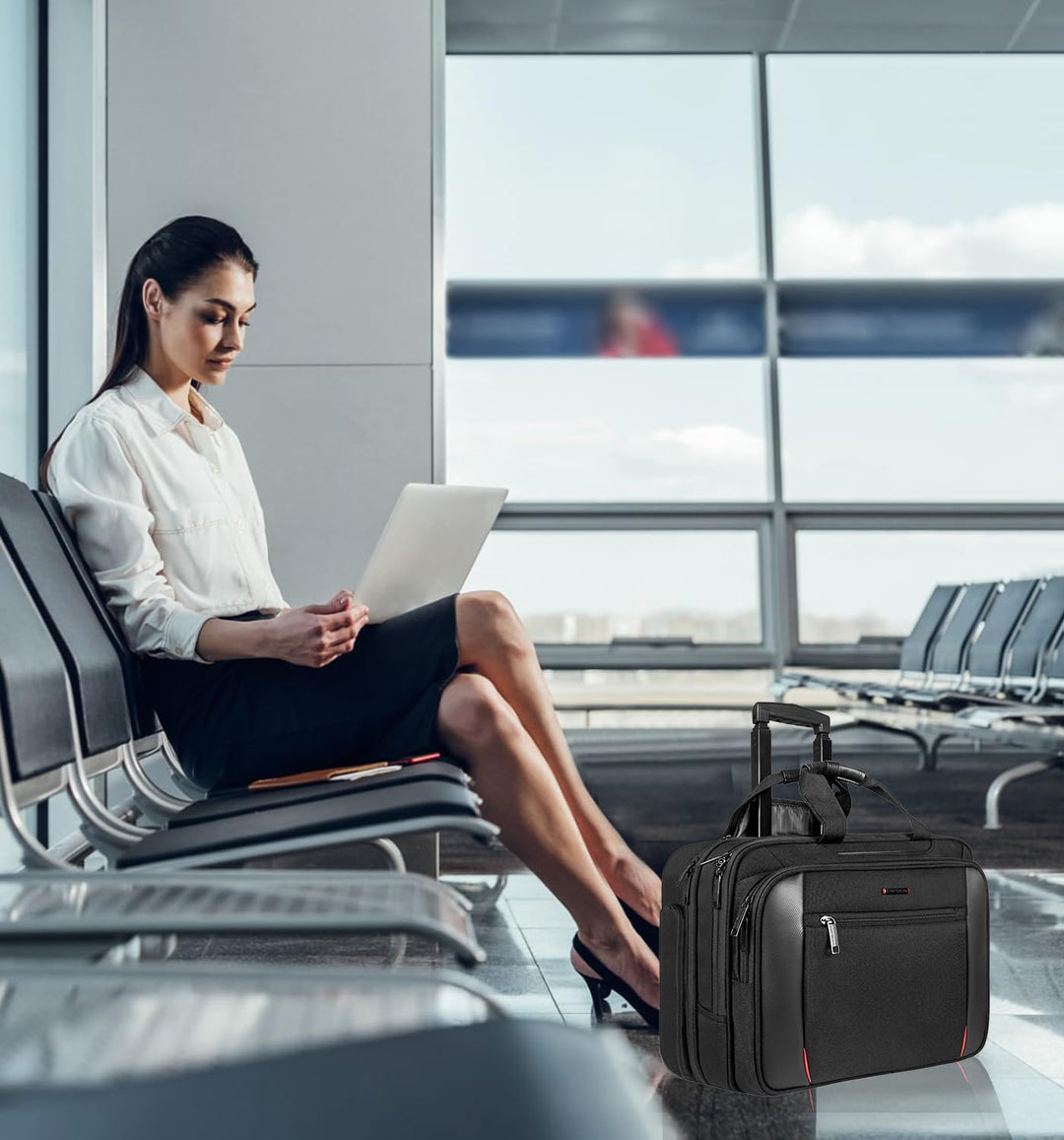 EMPSIGN Business Trolley Laptoptasche mit Rollen, Rolling Laptop Case mit Rädern bis zu 17,3 Zoll La