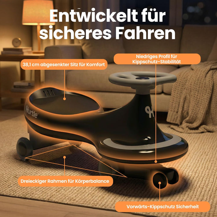 Hurtle Rutschauto Wiggle Drift Car für Kinder Schwarz Ohne Batterien Twist and Go fördert Motorik In
