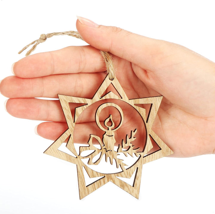 com-four® 12x Tannenbaumschmuck Holz-Anhänger Set - Weihnachtsbaumschmuck zum Dekorieren - Christbau