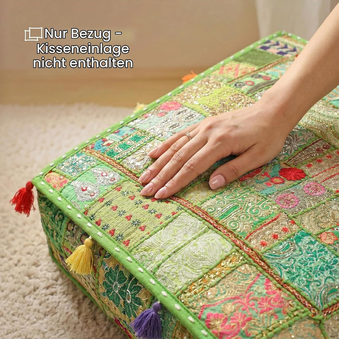 THE ART BOX 88 x 88 x 12 cm, Vintage-Patchwork, grosses Outdoor-Kissen, grosses Hundebett, Gartendek