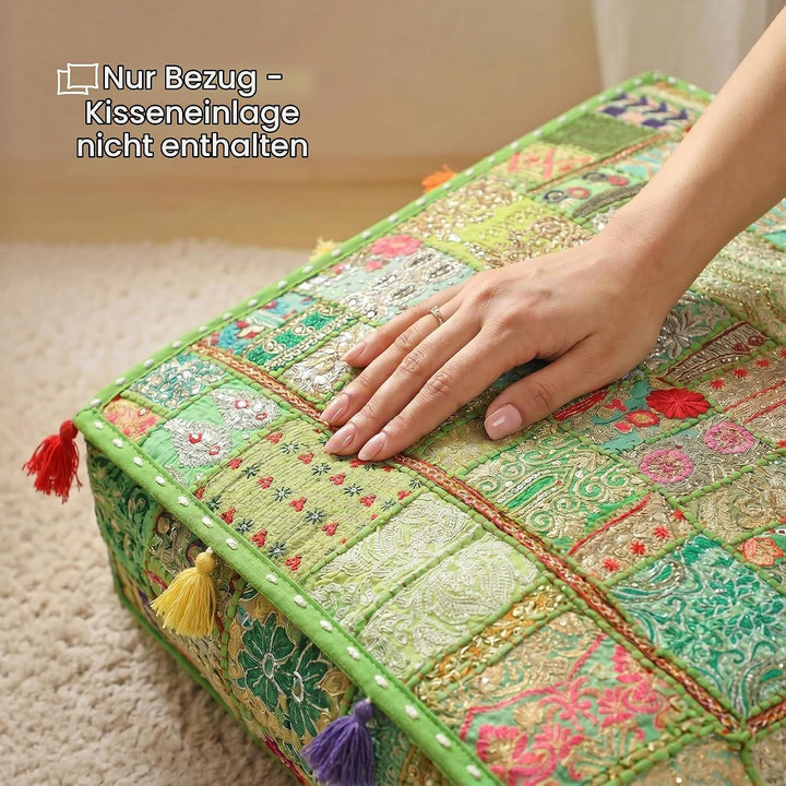 THE ART BOX 88 x 88 x 12 cm, Vintage-Patchwork, grosses Outdoor-Kissen, grosses Hundebett, Gartendek