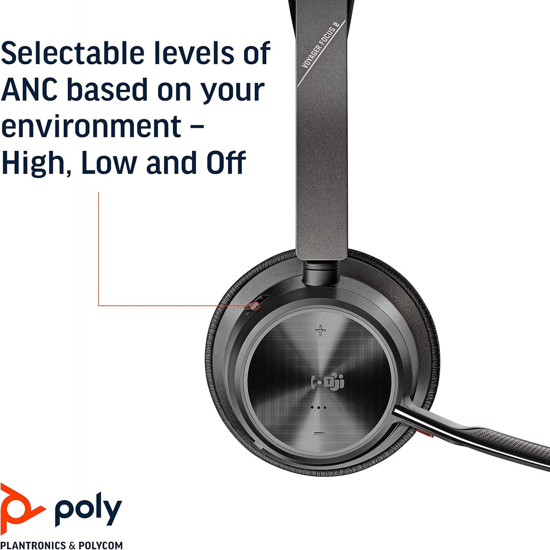 Poly - Voyager Focus 2 Office USB-A (Plantronics) - Bluetooth Dual-Ear (Stereo) Headset with Boom Mi