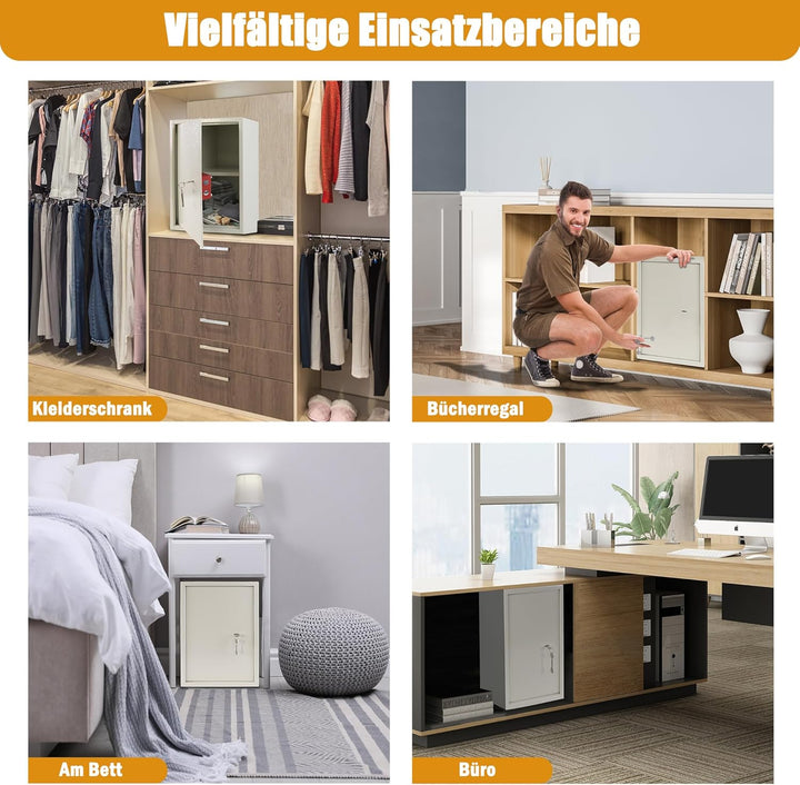 XMTECH Tresor Safe Möbeltresor mit Doppelbartschloss 2 Schlüssel, Safe Geldschrank Boden-Wandtresor