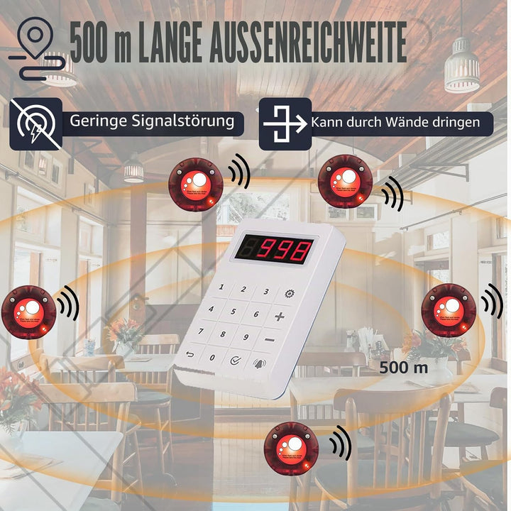 Retekess TD158 Pager Rufsystem, 500M Restaurant Pager System, LED Digitalanzeige, PC Material, Einfa